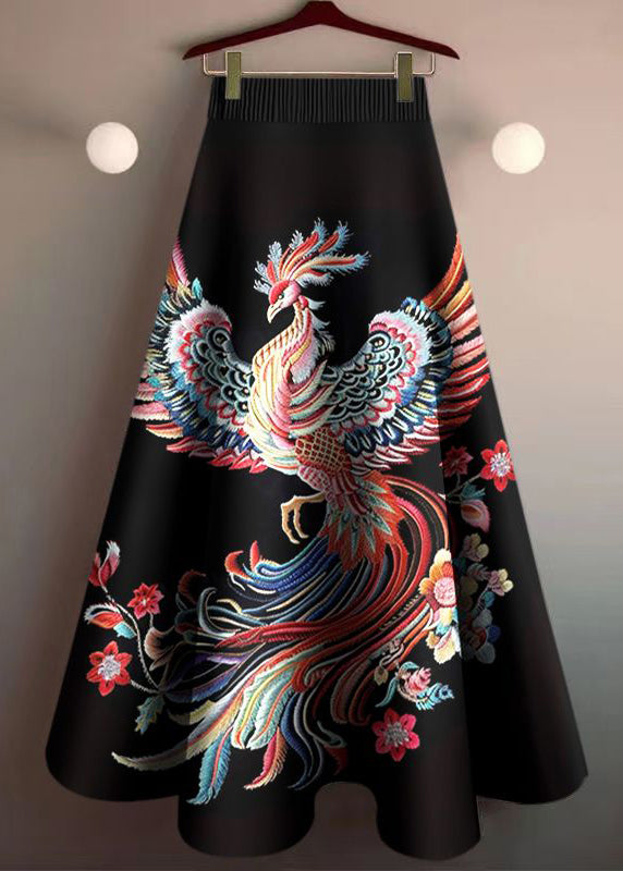 New Rainbow Phoenix Print High Waist Cotton Skirt Summer