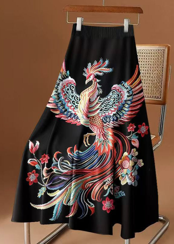 New Rainbow Phoenix Print High Waist Cotton Skirt Summer