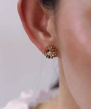 New Rainbow Sterling Silver Zircon Floral Stud Earrings