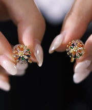 New Rainbow Sterling Silver Zircon Floral Stud Earrings