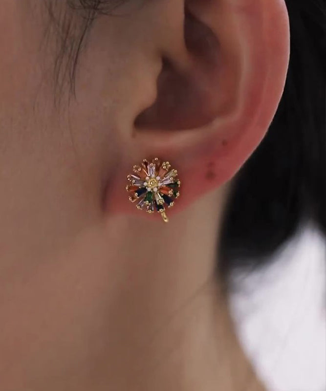 New Rainbow Sterling Silver Zircon Floral Stud Earrings