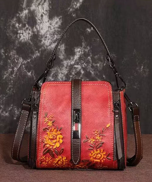 New Red Calf Leather Embossed Versatile Crossbody Bag