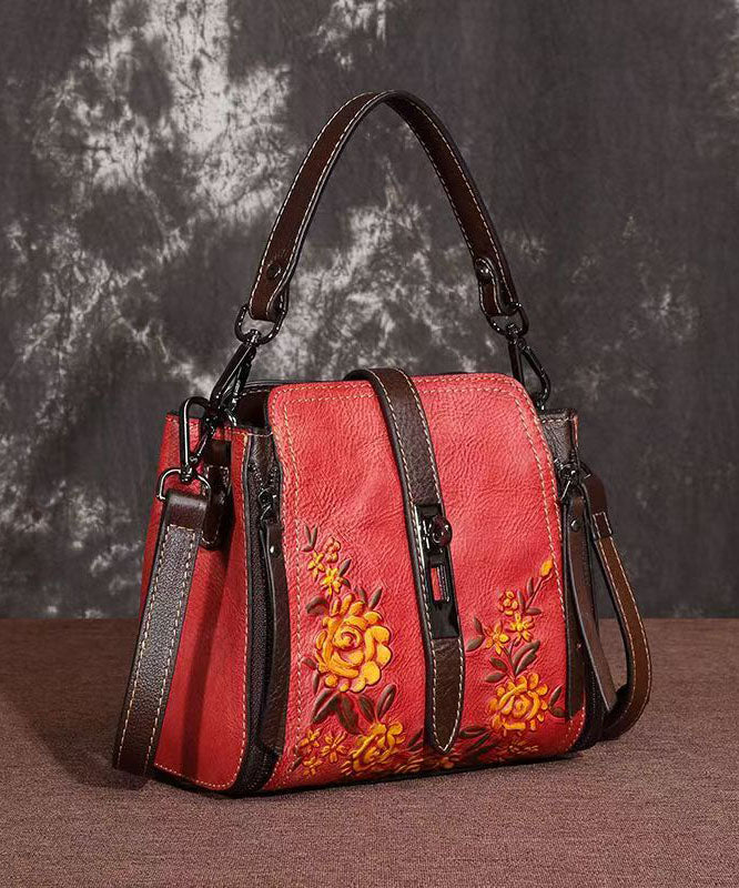 New Red Calf Leather Embossed Versatile Crossbody Bag