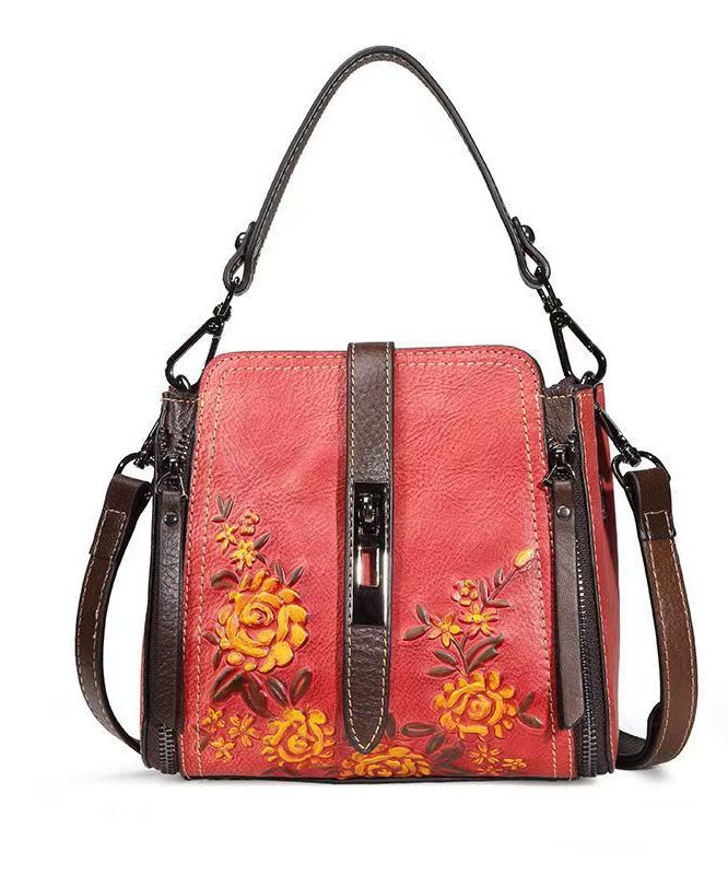 New Red Calf Leather Embossed Versatile Crossbody Bag