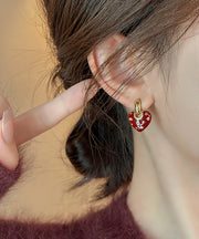 New Red Copper Alloy Zircon Love Drop Earrings