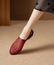 New Red Cowhide Leather Tulle Splicing Walking Sandals