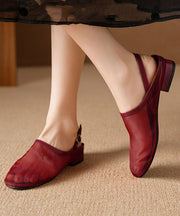 New Red Cowhide Leather Tulle Splicing Walking Sandals