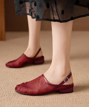New Red Cowhide Leather Tulle Splicing Walking Sandals