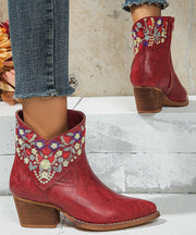 New Red Embossed Zippered Faux Leather Chunky Boots