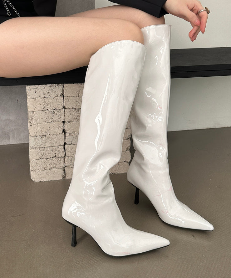 New Red Faux Leather Stiletto Knee Boots Pointed Toe