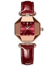 New Red Leather Waterproof Quartz Movement Mineral Tempere Glass Watches