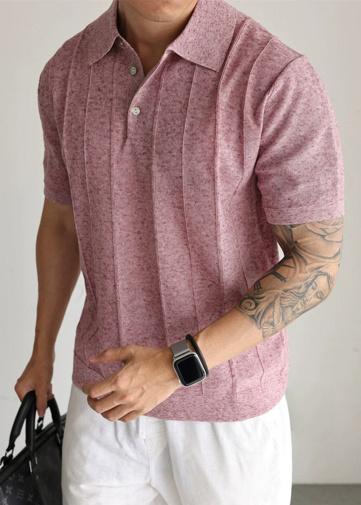 New Red Peter Pan Collar Button Knit Men T Shirts Summer