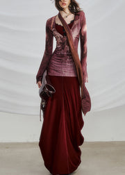 New Red Print Hollow Out Patchwork Cotton Fall Two-Piece Set