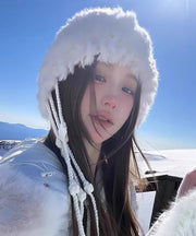 New Red Rabbit Fur Knitted Warm Ear Protection Tassel Hat