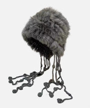 New Red Rabbit Fur Knitted Warm Ear Protection Tassel Hat