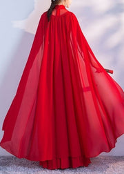 New Red Solid Lace Up Chiffon Cape Summer