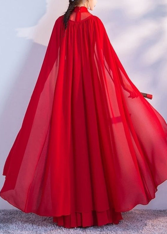 New Red Solid Lace Up Chiffon Cape Summer