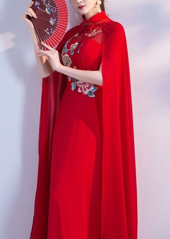 New Red Solid Lace Up Chiffon Cape Summer