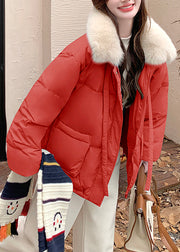 New Red Zippered Lace Up Pockets Duck Down Winter Coats