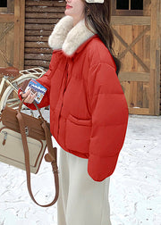 New Red Zippered Lace Up Pockets Duck Down Winter Coats