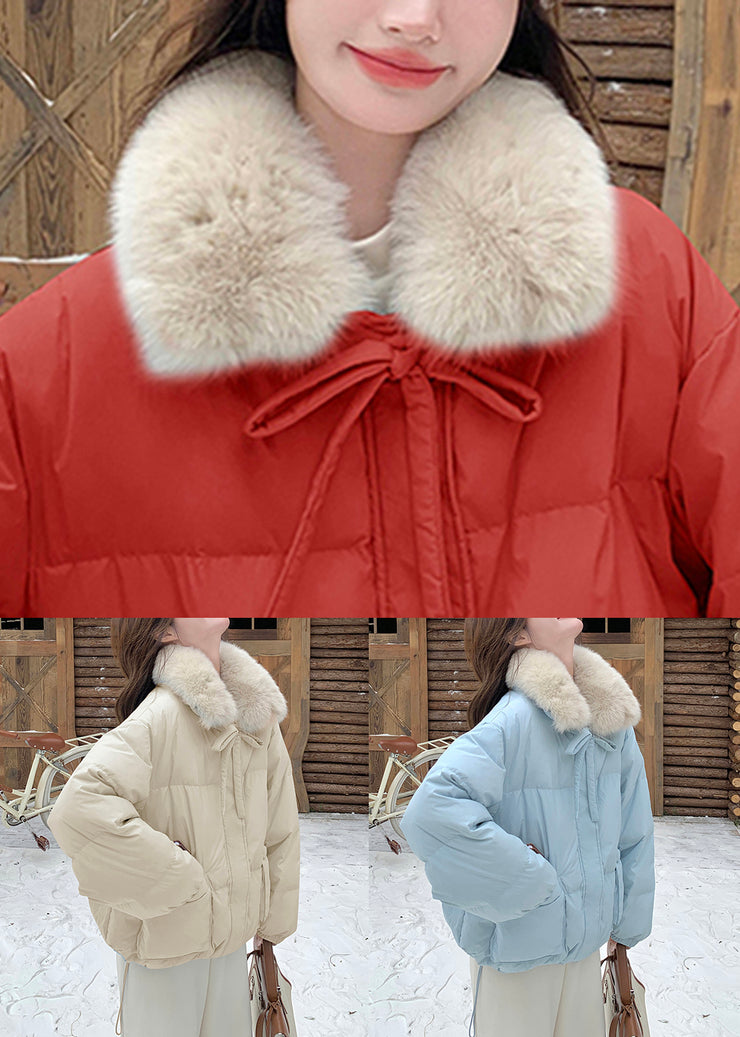 New Red Zippered Lace Up Pockets Duck Down Winter Coats