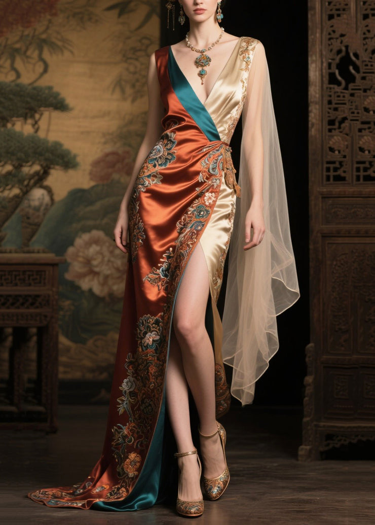 New Retro Asymmetrical Patchwork Jacquard Silk Party Dress Summer