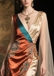 New Retro Asymmetrical Patchwork Jacquard Silk Party Dress Summer