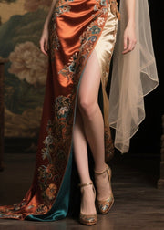 New Retro Asymmetrical Patchwork Jacquard Silk Party Dress Summer