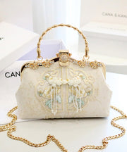 New Retro Beige Embroidered Zircon Cotton Tote Handbag