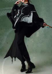 New Retro Black Embroidered Patchwork Serpentine Faux Suede Coat Winter