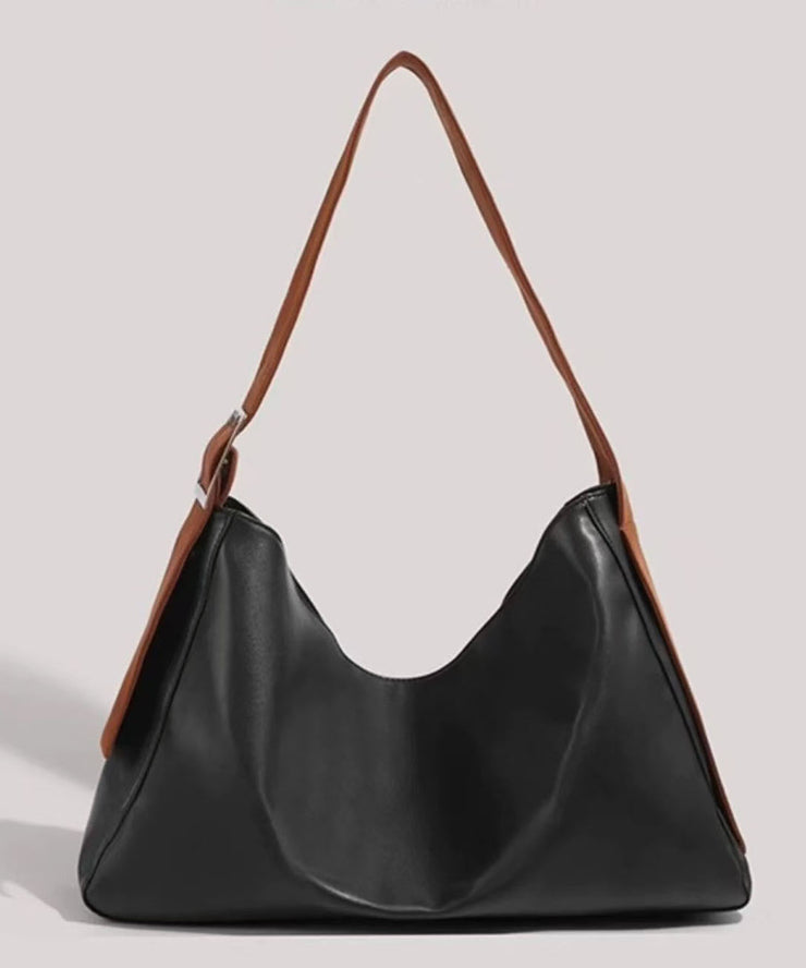 New Retro Black Large Capacity  Solid Durable Faux Leather Messenger Bag