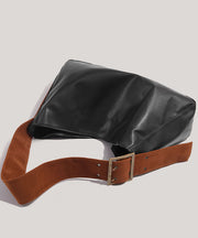 New Retro Black Large Capacity  Solid Durable Faux Leather Messenger Bag