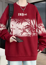 New Retro Black O Neck Print Cotton Men Pullover Streetwear Spring