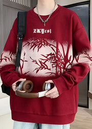 New Retro Black O Neck Print Cotton Men Pullover Streetwear Spring