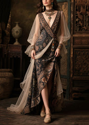 New Retro Black Patchwork Exra Large Hem Chiffon Maxi Dresses Summer
