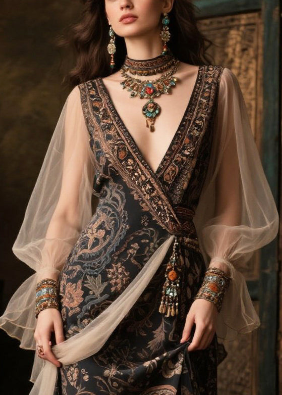 New Retro Black Patchwork Exra Large Hem Chiffon Maxi Dresses Summer