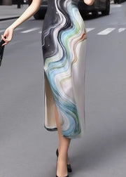 New Retro Black Print Silk Oriental Womens Dress Summer