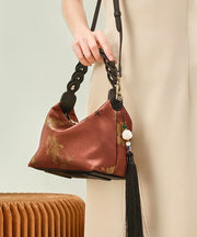 New Retro Blackish Green Print Tassel Silk Tote Bag