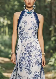New Retro Cold Shoulder Print Chiffon Party Dress Summer