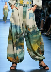 New Retro Cold Shoulder Print Cotton Overalls Jumpsuit Summer