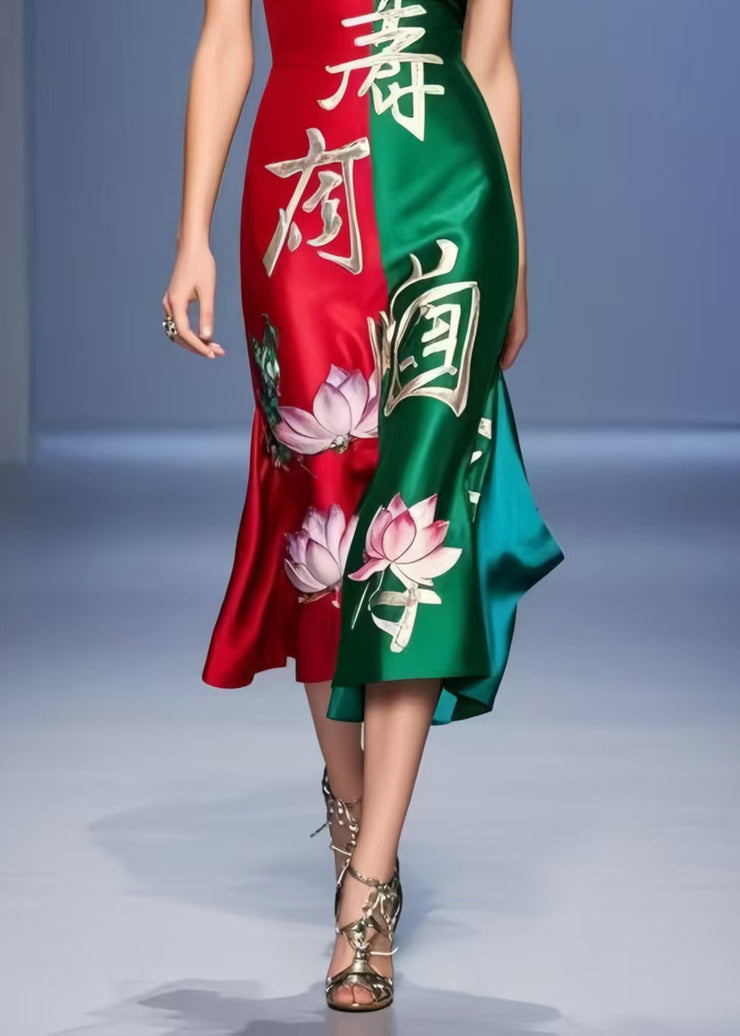 New Retro Colorblock V Neck Patchwork Silk Mini Dress Summer