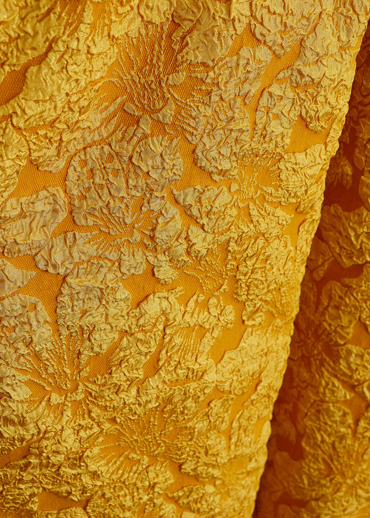 New Retro Golden Jacquard Silk Two Pieces Set Sleeveless