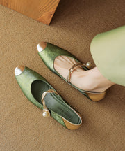 New Retro Green Cowhide Leather Chunky Shoes Buckle Strap