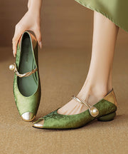 New Retro Green Cowhide Leather Chunky Shoes Buckle Strap
