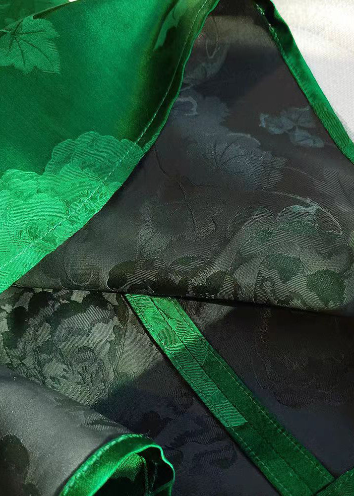 New Retro Green Oversized Jacquard Silk Blouses Summer