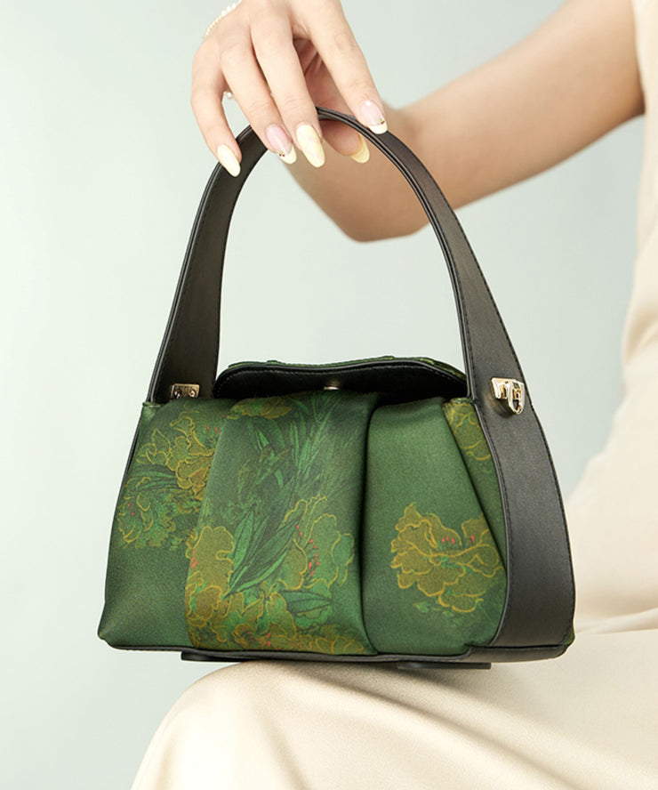 New Retro Green Silk Embroidered Tote Bag