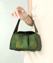 New Retro Green Silk Embroidered Tote Bag