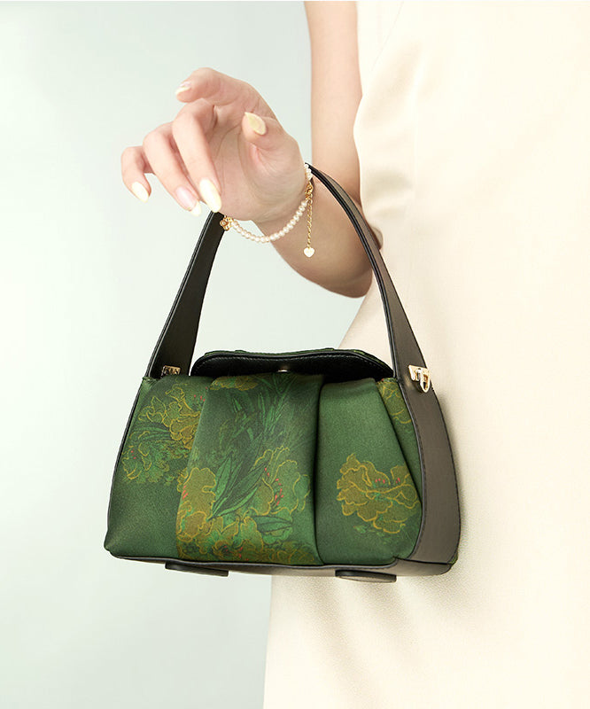New Retro Green Silk Embroidered Tote Bag