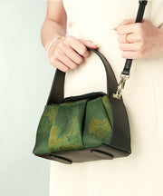 New Retro Green Silk Embroidered Tote Bag