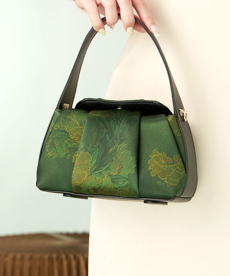 New Retro Green Silk Embroidered Tote Bag